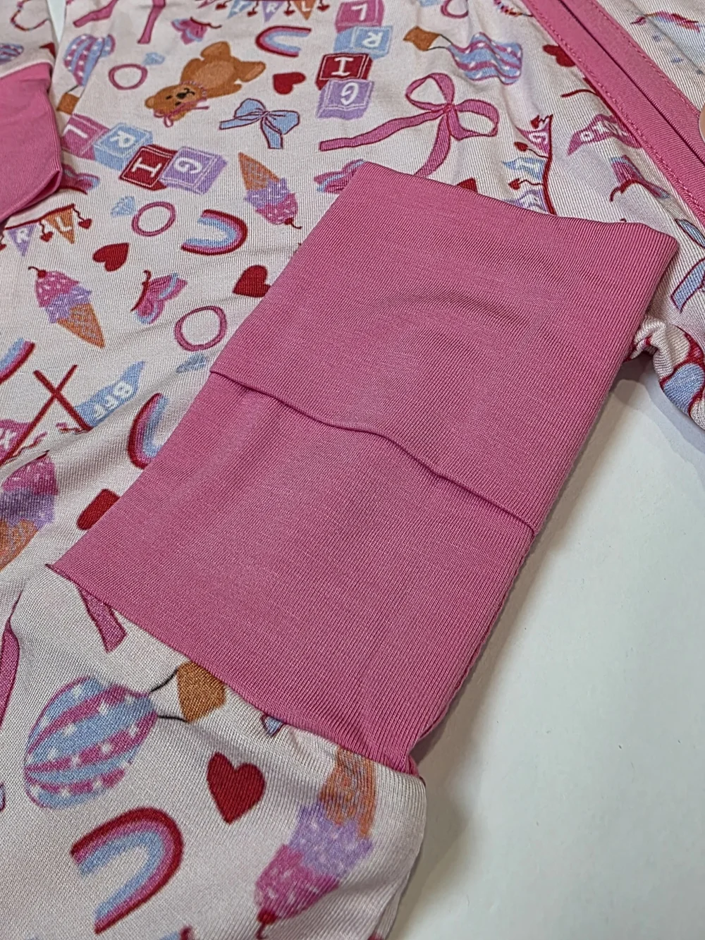 Remi & Friends Pink Teddy Bear Print Girl Kids Bamboo Zipper Convertible 18/24 M